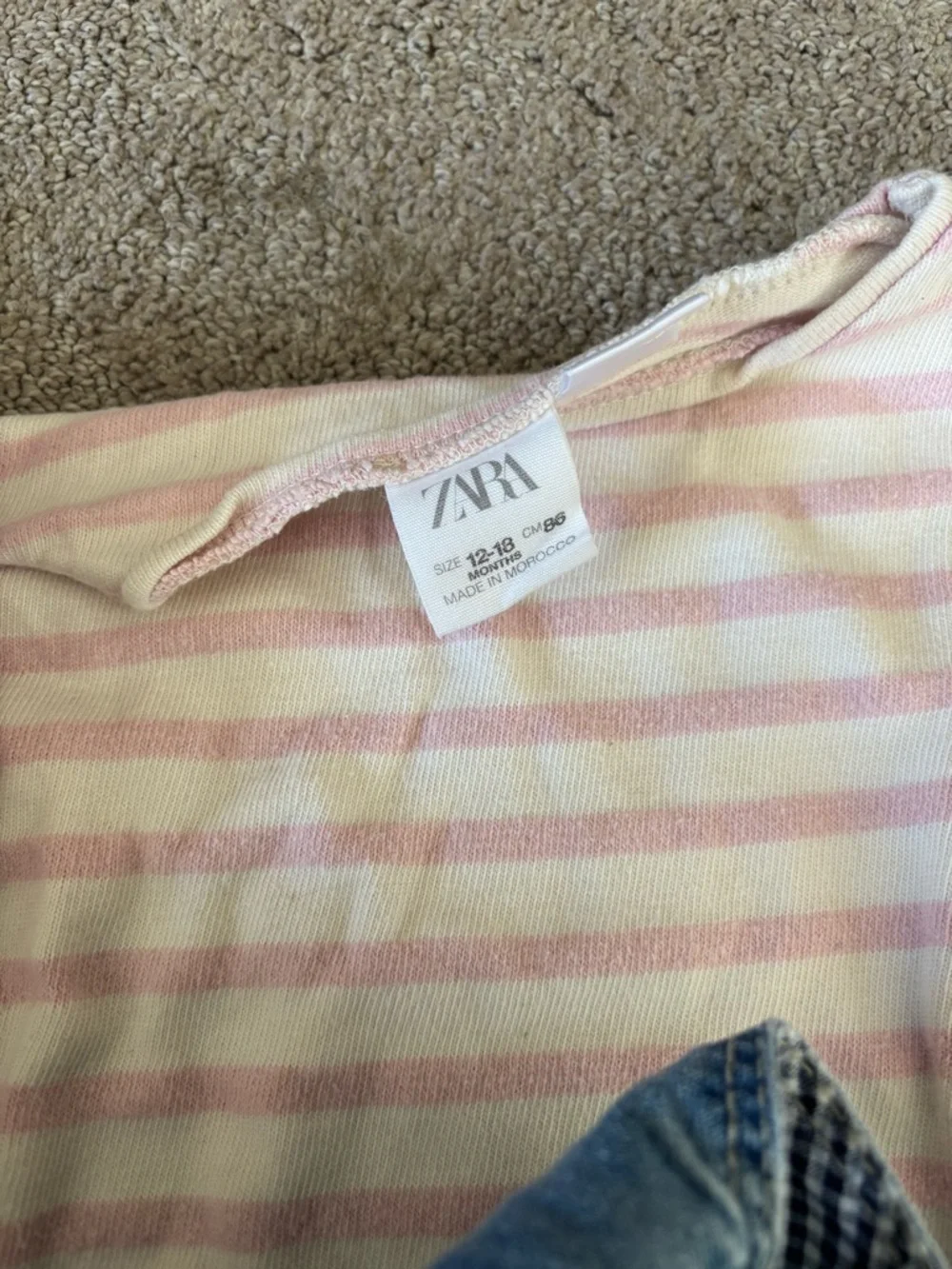 Zara Blue Denim Overall Skirt with Pink Stripe Tee